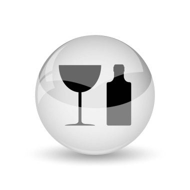 Şişe ve cam kutsal kişilerin resmi. Beyaz adam Internet düğmesini