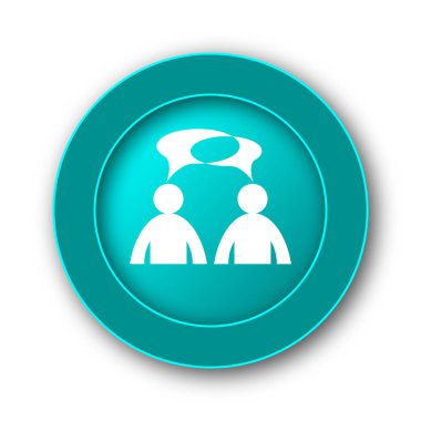 Yorumlar simgesine. Beyaz arka plan - kabarcık erkeklerle Internet düğmesini