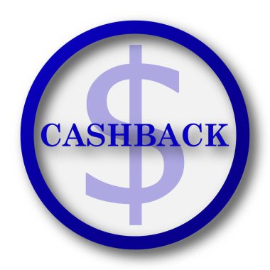 Cashback simgesi. Beyaz zemin üzerine mavi Internet düğme