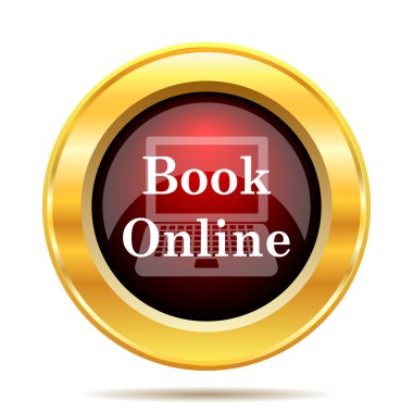 Kitap online simgesi. Beyaz arka plan üzerinde Internet düğmesi