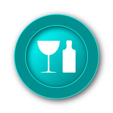 Şişe ve cam kutsal kişilerin resmi. Beyaz adam Internet düğmesini