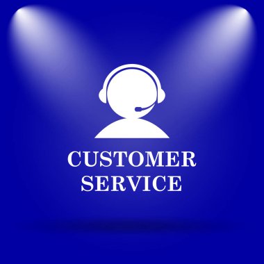 Müşteri Servisi simgesini. Mavi arka plan üzerinde düz simgesi