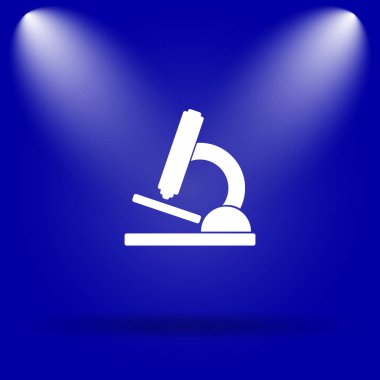 Mikroskop simgesi. Mavi arka plan üzerinde düz simgesi