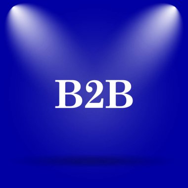 B2B simgesi. Mavi arka plan üzerinde düz simgesi