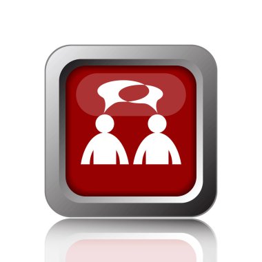 Yorumlar simgesine. Beyaz arka plan - kabarcık erkeklerle Internet düğmesini