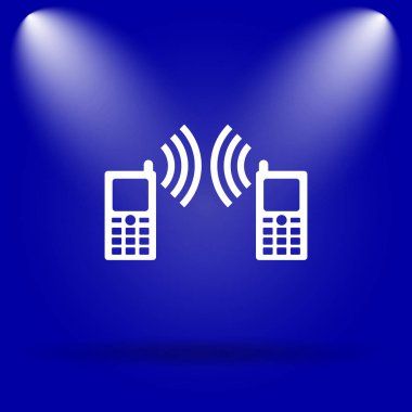 İletişim simgesi. Mavi arka plan üzerinde düz simgesi