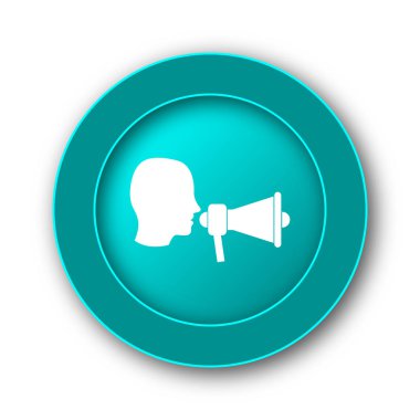 Megafon simgesi. Beyaz adam Internet düğmesini