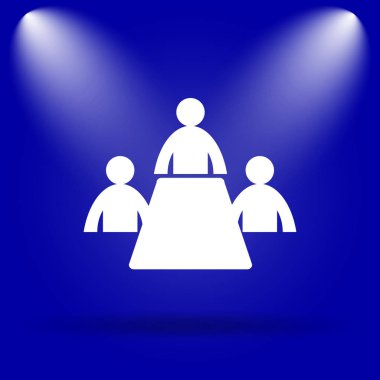 Toplantı odası simgesi. Mavi arka plan üzerinde düz simgesi