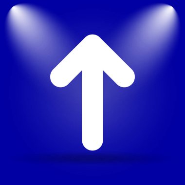 Yukarı ok simgesi. Mavi arka plan üzerinde düz simgesi