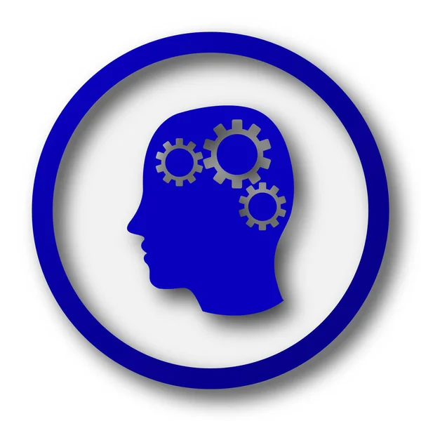 大脑图标 白色背景上的蓝色互联网按钮 — 图库照片