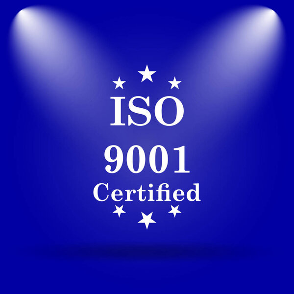 ISO9001 icon. Flat icon on blue background