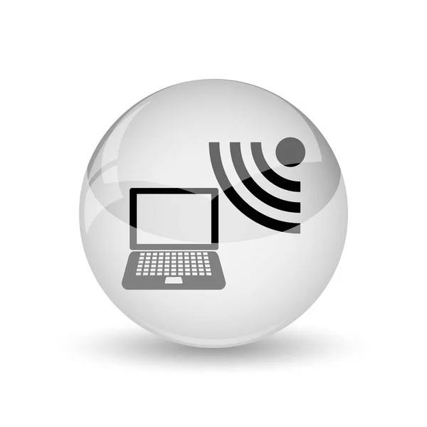 Wireless Laptop Icon Internet Button White Backgroun — Stock Photo, Image