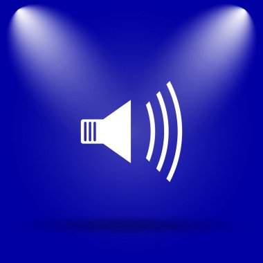 Hoparlör simgesi. Mavi arka plan üzerinde düz simgesi