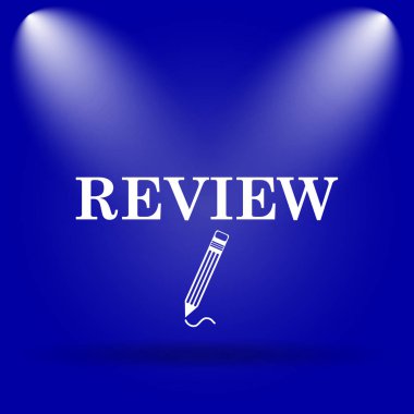 Gözden geçirme simgesi. Mavi arka plan üzerinde düz simgesi