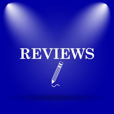 Değerlendirme simgesi. Mavi arka plan üzerinde düz simgesi