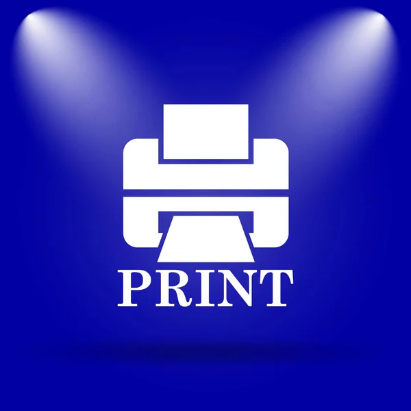 Impressora Com Ícone Palavra Print Ícone Plano Fundo Azul — Fotografia de Stock