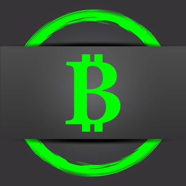 Bitcoin simgesi. Internet düğmesi gri arka plan üzerinde yeşil ile