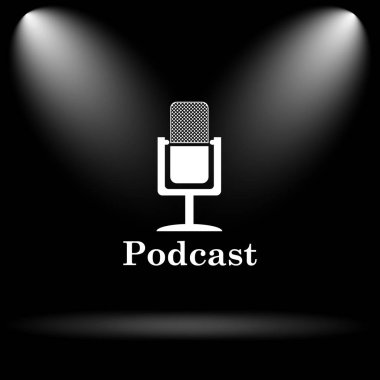 Podcast simgesi. Siyah arka plan üzerine Internet düğmesi