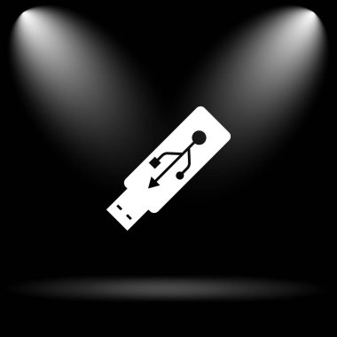 USB flash sürücü simgesi. Siyah arka plan üzerine Internet düğmesi