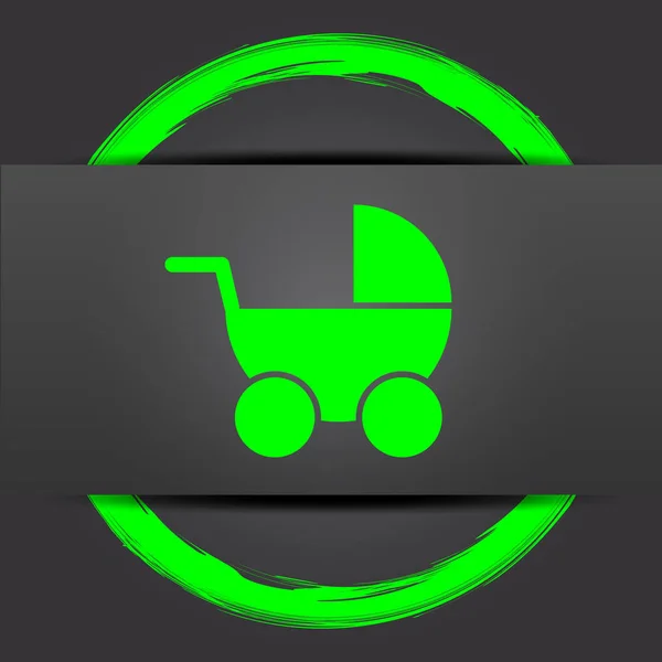 Значок Детской Коляски Кнопка Интернет Зеленым Сером Фоне — стоковое фото