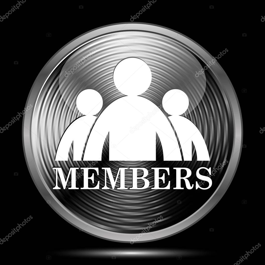 Members icon. Internet button on black background