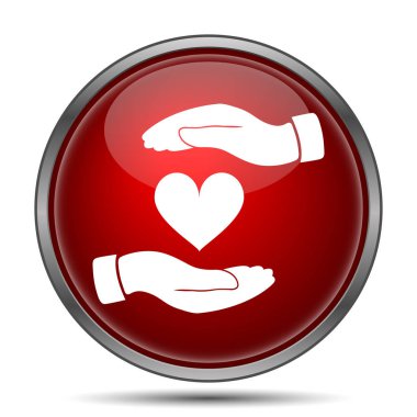 Kalp simgesi holding eller. Beyaz arka plan üzerinde Internet düğmesi