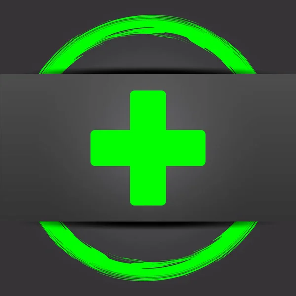 Medyczne Ikonę Krzyżyka Przycisk Internet Zielonej Szarym Tle — Zdjęcie stockowe