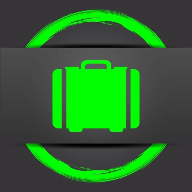 Bavul simgesi. Internet düğmesi gri arka plan üzerinde yeşil ile