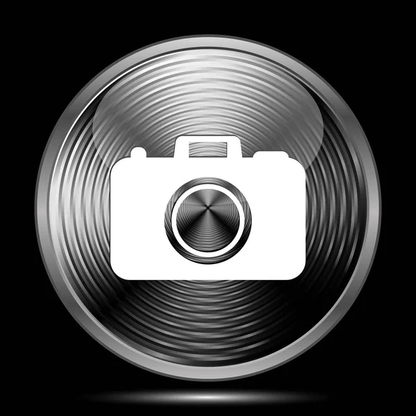 Foto Camera Pictogram Internet Knop Zwarte Achtergrond — Stockfoto