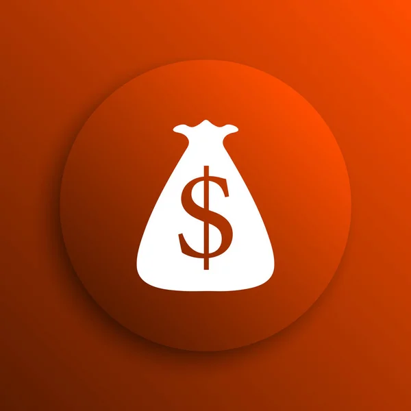 Icono Saco Dólar Botón Internet Sobre Fondo Naranja — Foto de Stock