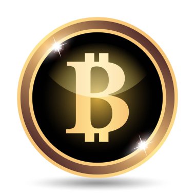 Bitcoin simgesi. Beyaz arka plan üzerinde Internet düğmesi