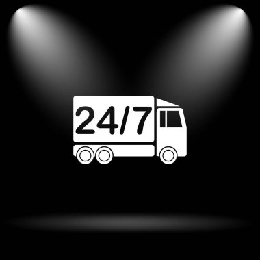 24 7 teslimat kamyonu simgesi. Siyah arka plan üzerine Internet düğmesi