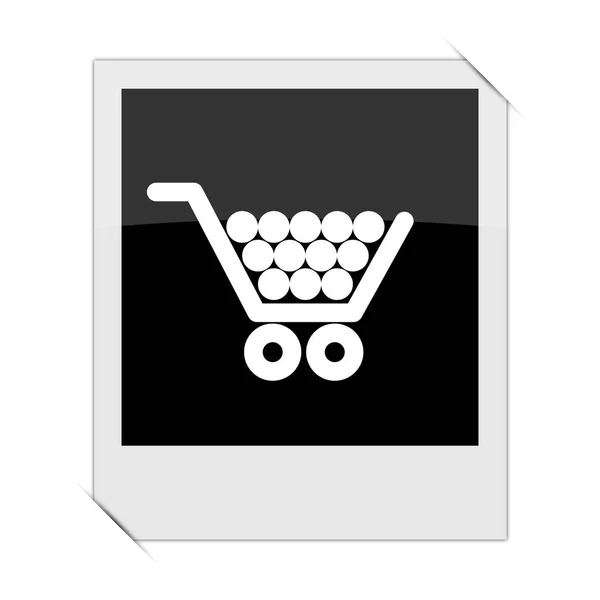 Shopping Cart Ikon Inom Ett Foto Vita Bak — Stockfoto