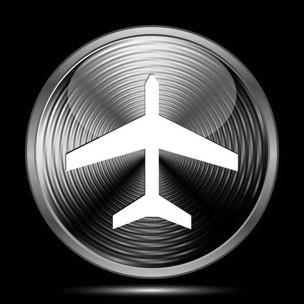 Ícone Avião Botão Internet Fundo Preto — Fotografia de Stock