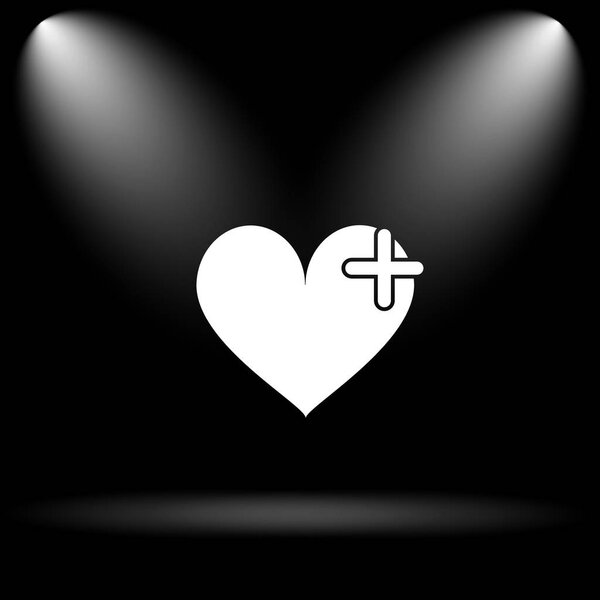 Heart with cross icon. Internet button on black background