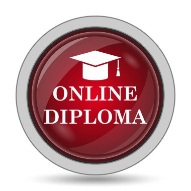 Online diploma simgesi. Beyaz arka plan üzerinde Internet düğmesi