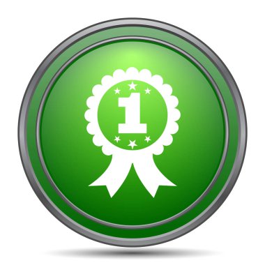 İlk ödül kurdele simgesi. Beyaz arka plan üzerinde Internet düğmesi