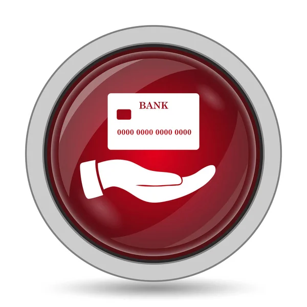 Ręka Trzyma Ikona Karty Kredytowej Przycisk Internet Białym Tle — Zdjęcie stockowe