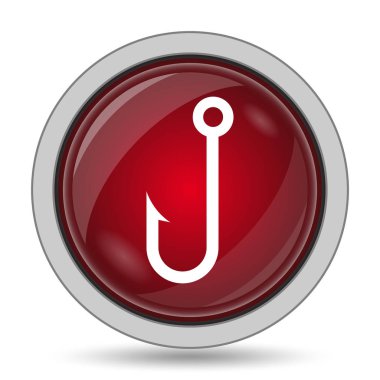 Balık simgesi kanca. Beyaz arka plan üzerinde Internet düğmesi
