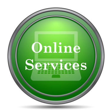 Çevrimiçi hizmetler simgesi. Beyaz arka plan üzerinde Internet düğmesi