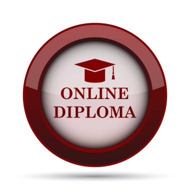 Online diploma simgesi. Beyaz arka plan üzerinde Internet düğmesi.