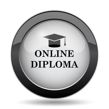 Online diploma simgesi. Beyaz arka plan üzerinde Internet düğmesi