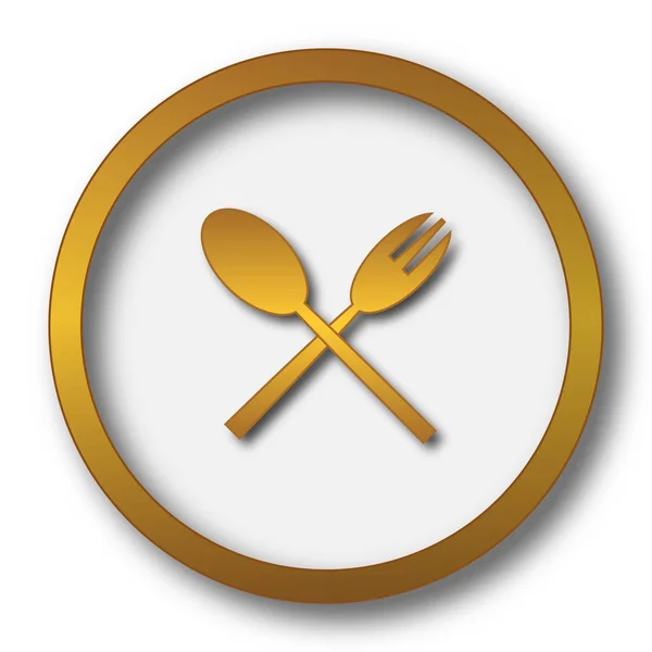 叉子和勺子图标 白色背景上的互联网按钮 — 图库照片