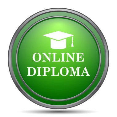 Online diploma simgesi. Beyaz arka plan üzerinde Internet düğmesi