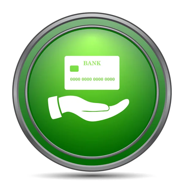 Mão Segurando Ícone Cartão Crédito Botão Internet Fundo Branco — Fotografia de Stock