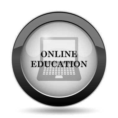 Online eğitim simgesi. Beyaz arka plan üzerinde Internet düğmesi