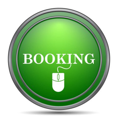 Rezervasyon simgesi. Beyaz arka plan üzerinde Internet düğmesi