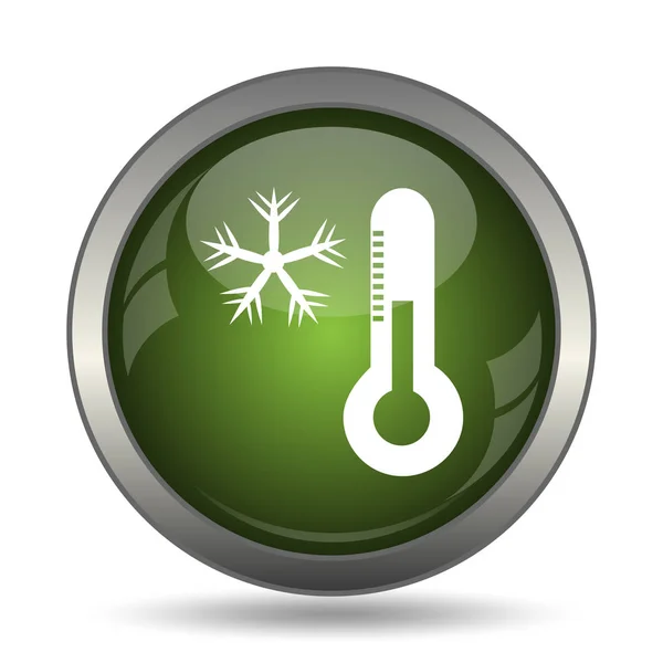 Snowflake with thermometer icon. Internet button on white background.