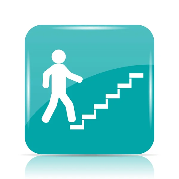 Businessman on stairs - success icon. Internet button on white background