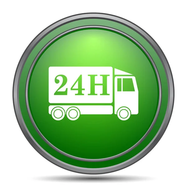 Ícone Caminhão Entrega 24H Botão Internet Fundo Branco — Fotografia de Stock